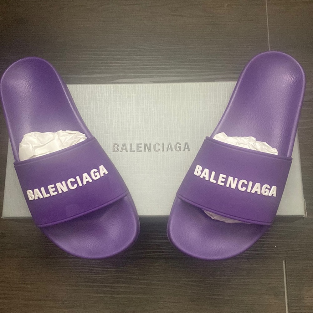 Purple Balenciaga Pool Slides
